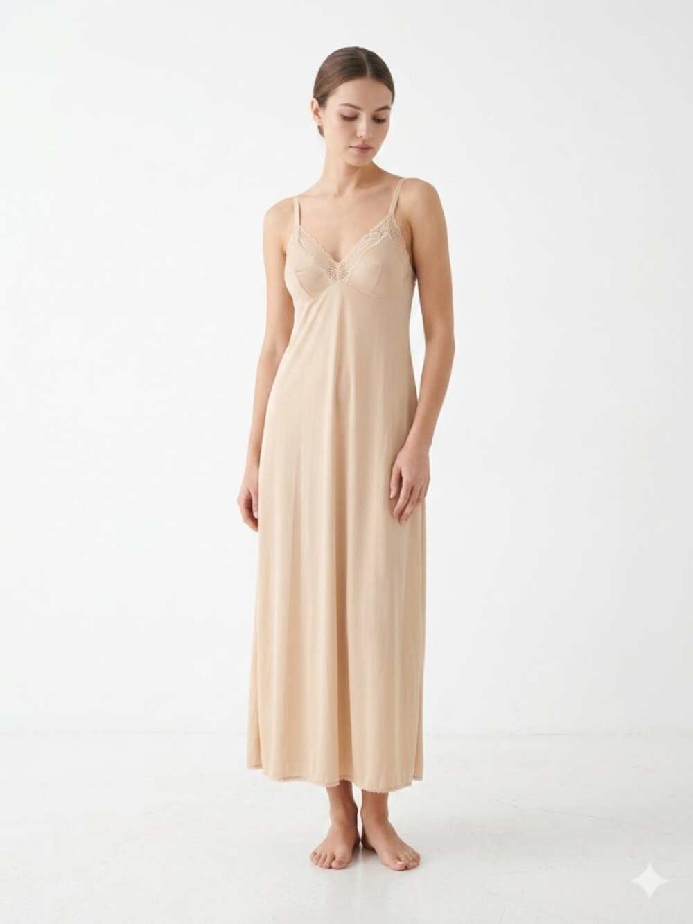Vintage Vanity Fair Slip Dress Beige Maxi Sleeveless Y2K Coquette 38LL
